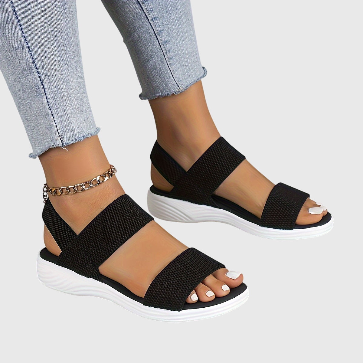 Comfortable Orthopedic Sandals for Women with Double Elastic Strap White Platform Open Toe Casual Style