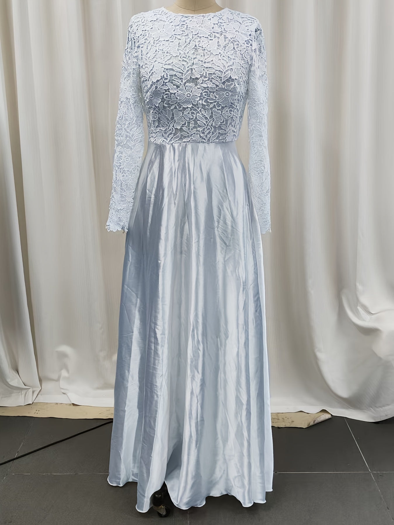 Elegant Lace Wedding Gown for Women with Round Neck Long Sleeve A Line Satin Train Bridal Style