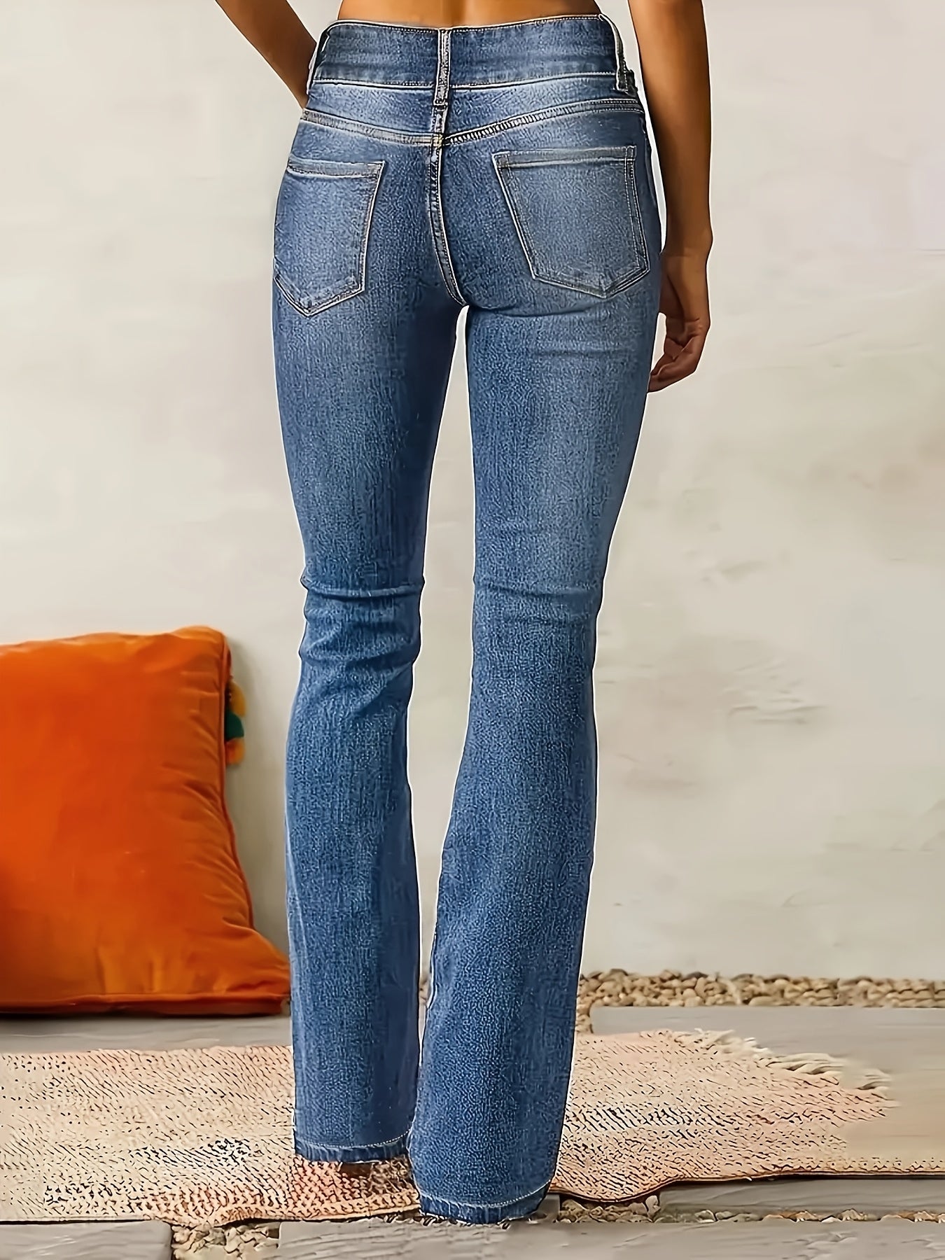 Effortless Medium Blue Flare Jeans for Women with High Waist Button Front Bootcut Relaxed Style