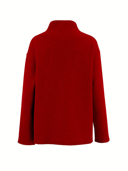 Effortless Wool Pea Coat for Women with Stand Collar Long Sleeve Double Breasted Oversized Casual Style