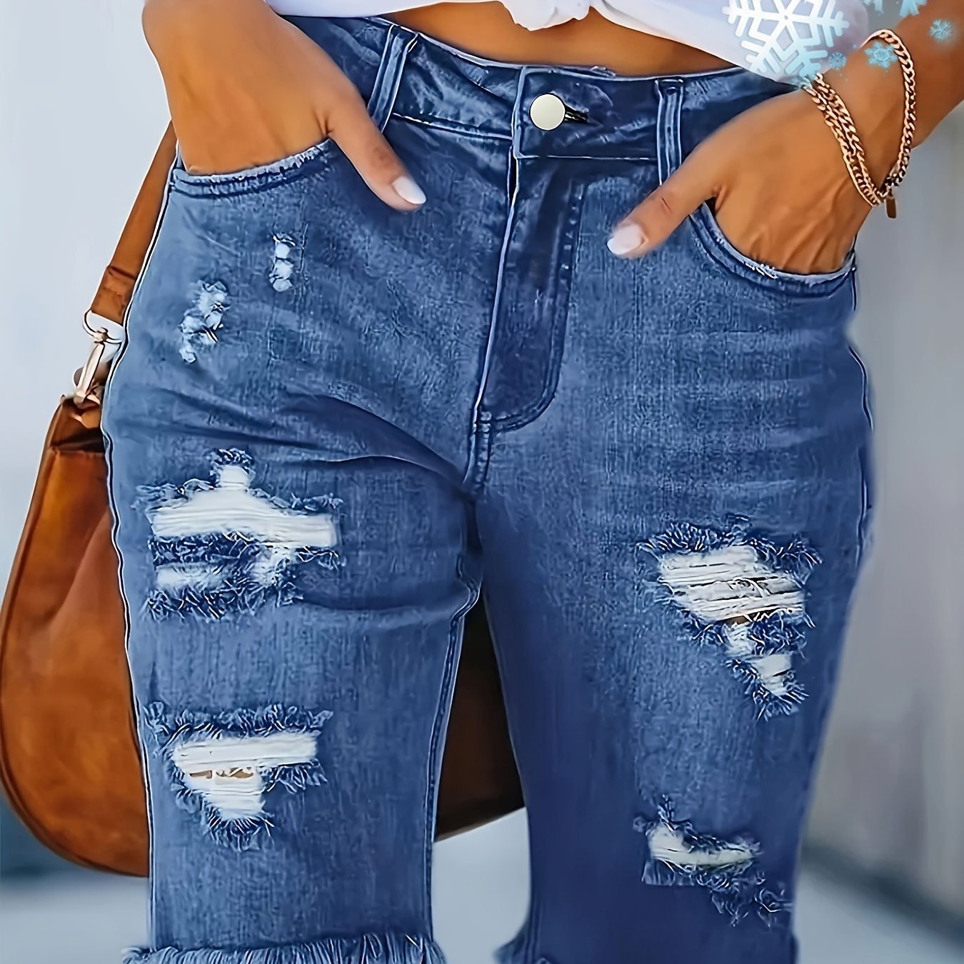 Stylish Denim Shorts for Women with High Waist Ripped Raw Hem Fringe Slim Fit Casual Style
