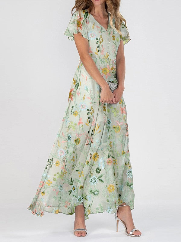 Fiona | Effortless Boho Green Maxi Dress for Women in Casual Floral Style