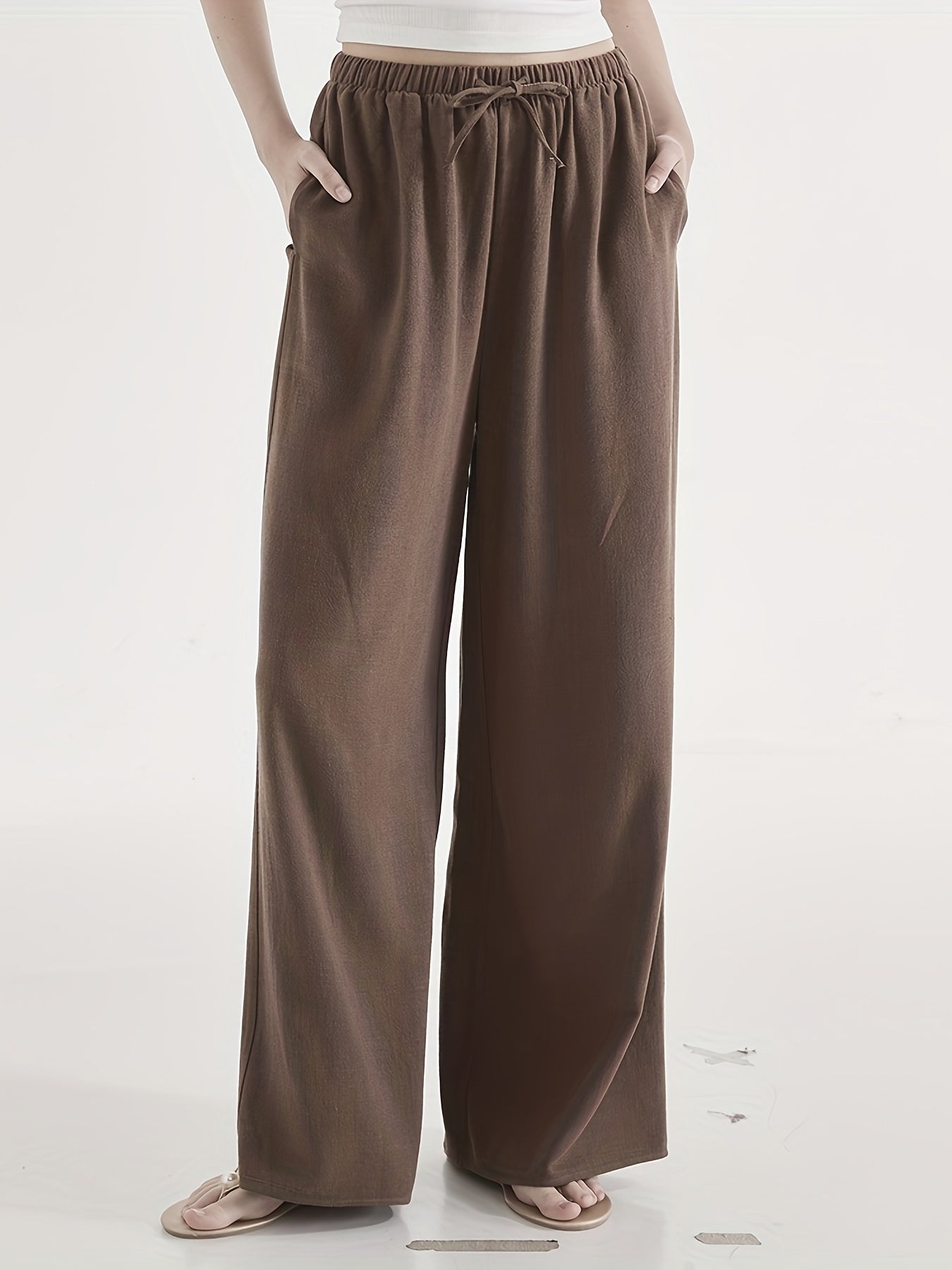 Effortless Linen Wide Leg Pants for Women with High Waist Flowing Relaxed Casual Style