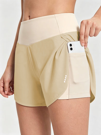 Effortless Running Shorts for Women with High Waist Side Pocket Curved Hem Athletic Style