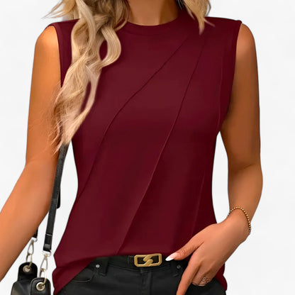 Effortless Sleeveless Blouses for Women with Mock Neck Draped Relaxed Flowing Style
