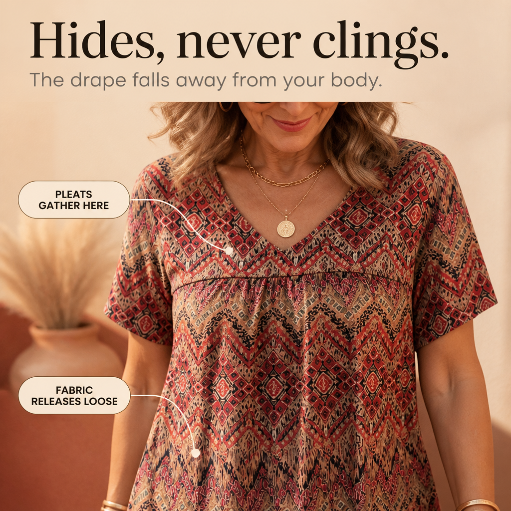 Effortless Boho Print Blouse for Women with V Neck Flutter Sleeve Relaxed Fall Style