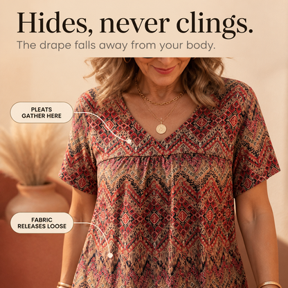 Effortless Boho Print Blouse for Women with V Neck Flutter Sleeve Relaxed Fall Style