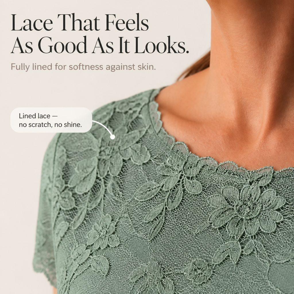 Elegant Lace Midi Dress for Women with Round Neck Short Sleeve Ruffle Hem Fall Wedding Guest Style