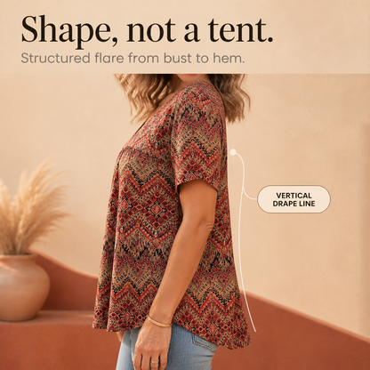 Effortless Boho Print Blouse for Women with V Neck Flutter Sleeve Relaxed Fall Style