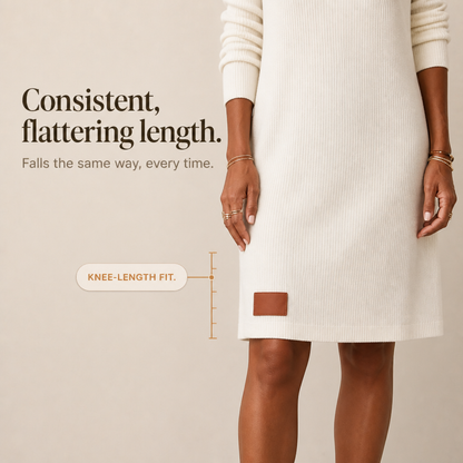 Comfortable Ribbed Knit Sweater Dress for Women with Cowl Neck Long Sleeve Relaxed Fall Style