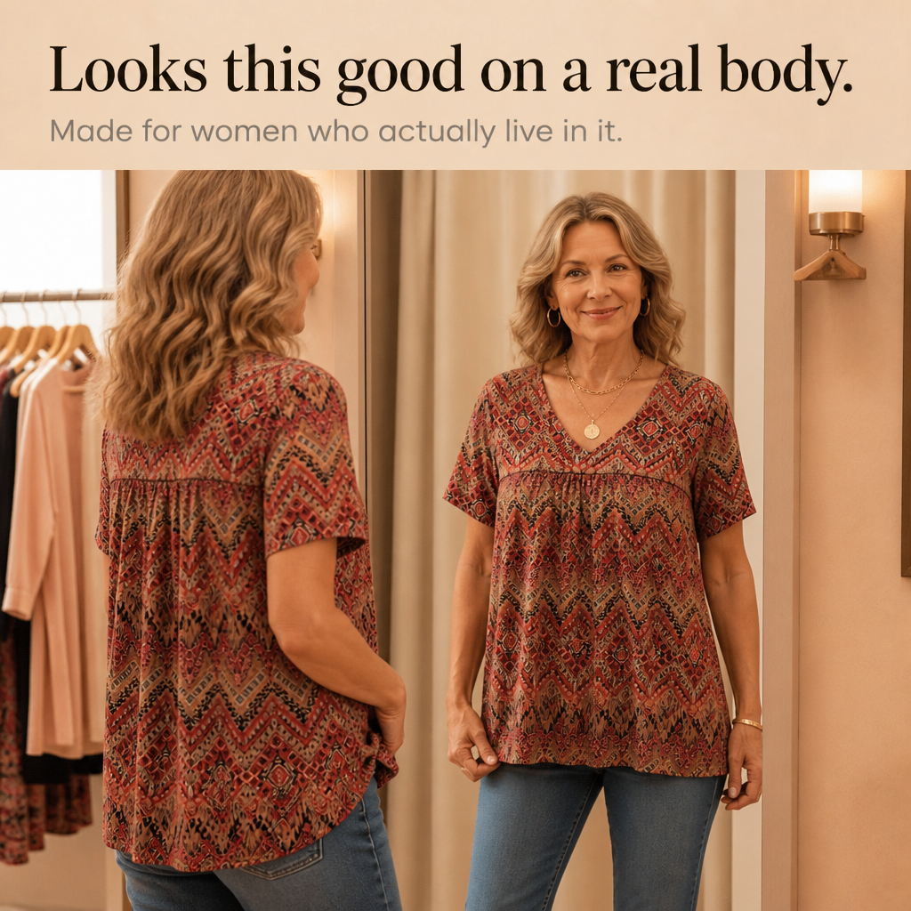 Effortless Boho Print Blouse for Women with V Neck Flutter Sleeve Relaxed Fall Style