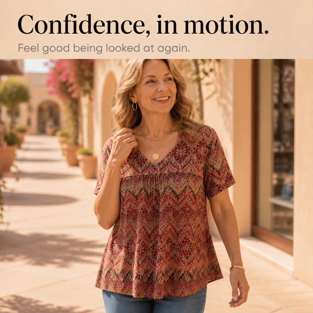 Effortless Boho Print Blouse for Women with V Neck Flutter Sleeve Relaxed Fall Style