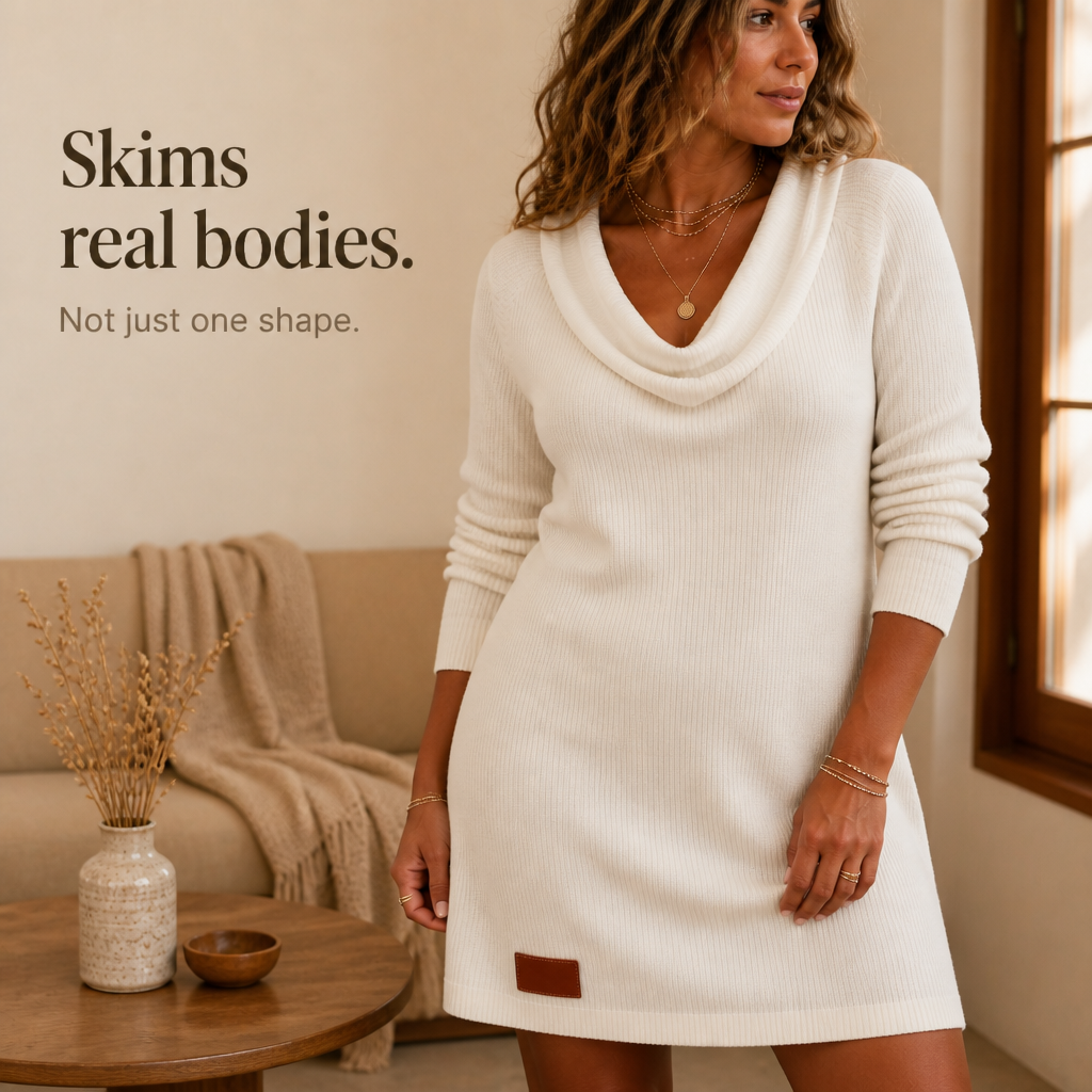 Comfortable Ribbed Knit Sweater Dress for Women with Cowl Neck Long Sleeve Relaxed Fall Style