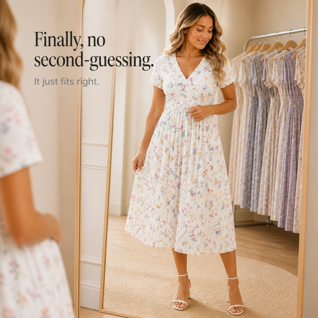 Effortless Floral Midi Dress for Women with V Neck Short Sleeve Crisscross Waist Fall Wedding Guest Style