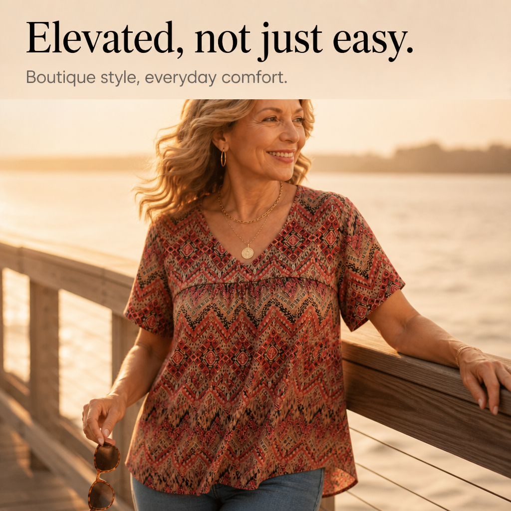 Effortless Boho Print Blouse for Women with V Neck Flutter Sleeve Relaxed Fall Style