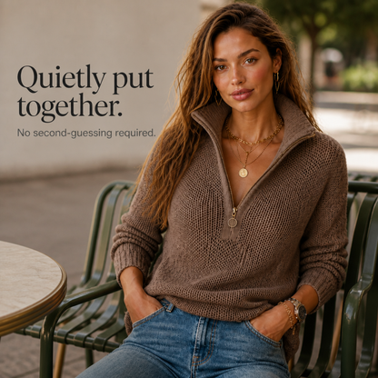 Comfortable Knit Sweater for Women with Zip Collar Long Sleeve Relaxed Oversized Fall Style