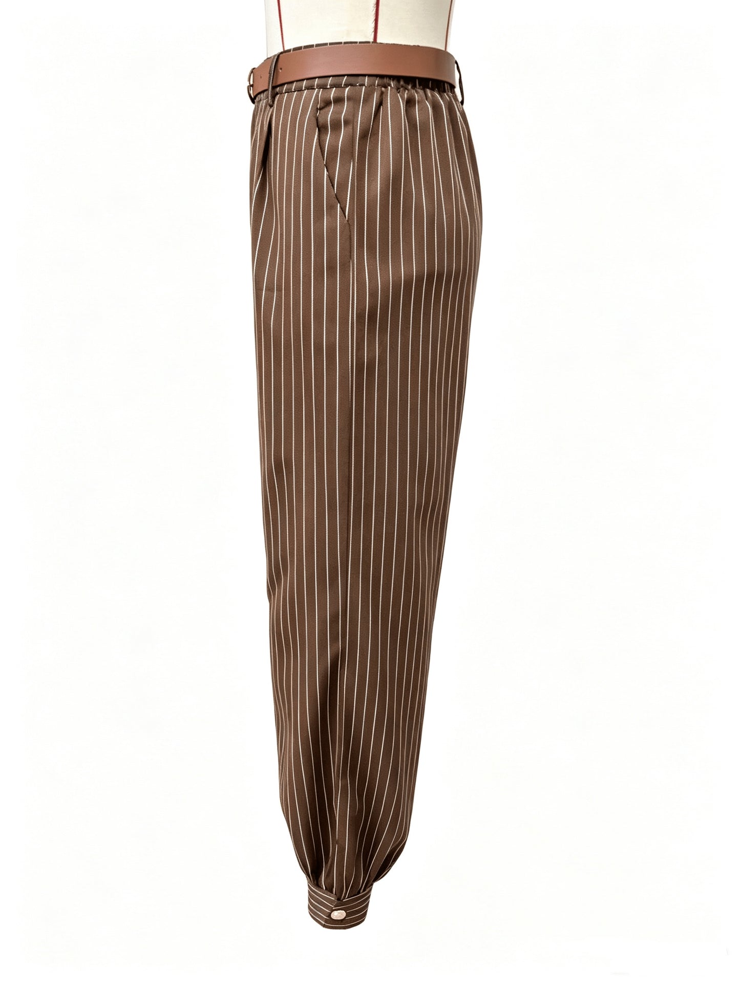 Elegant Black Pinstripe Chino Pants for Women with High Waist Pleated Cuffed Wide Leg Style