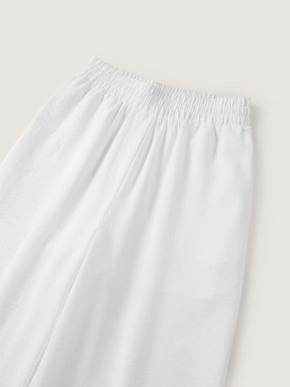 Effortless White Linen Wide Leg Pants for Women with High Waist Drawstring Flowing Casual Style