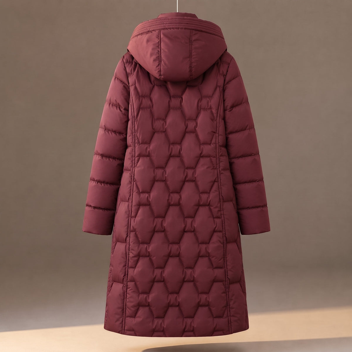 Cozy Longline Puffer Jacket for Women with Hooded Collar Long Sleeve Quilted Maxi Padded Style