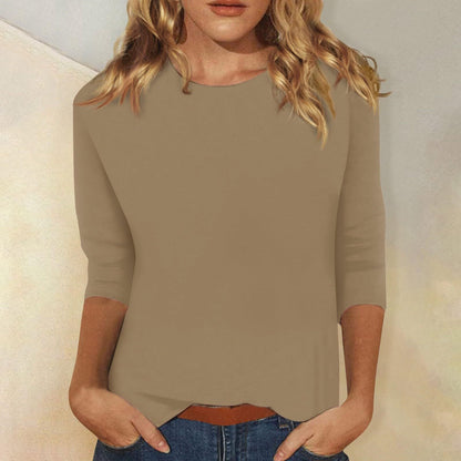Comfortable Round Neck Blouses for Women with Elbow Sleeve Relaxed Soft Knit Casual Style