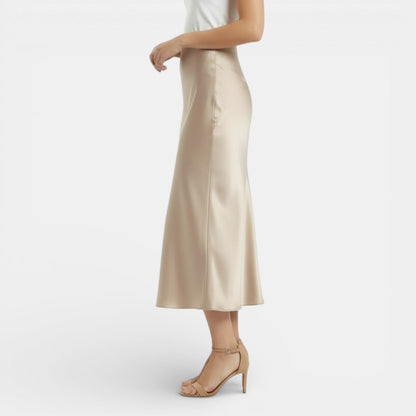 Elegant Satin Maxi Skirt for Women with High Waist Bias Cut Flowing Silky Style