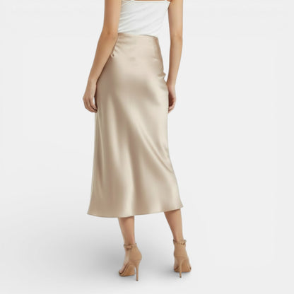 Elegant Satin Maxi Skirt for Women with High Waist Bias Cut Flowing Silky Style