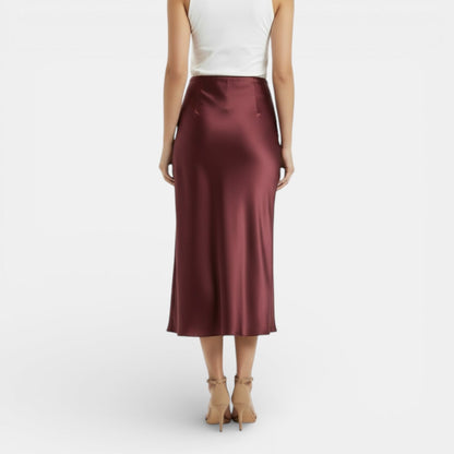 Elegant Satin Maxi Skirt for Women with High Waist Bias Cut Flowing Silky Style