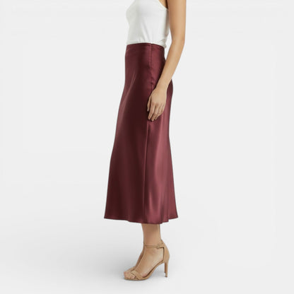 Elegant Satin Maxi Skirt for Women with High Waist Bias Cut Flowing Silky Style