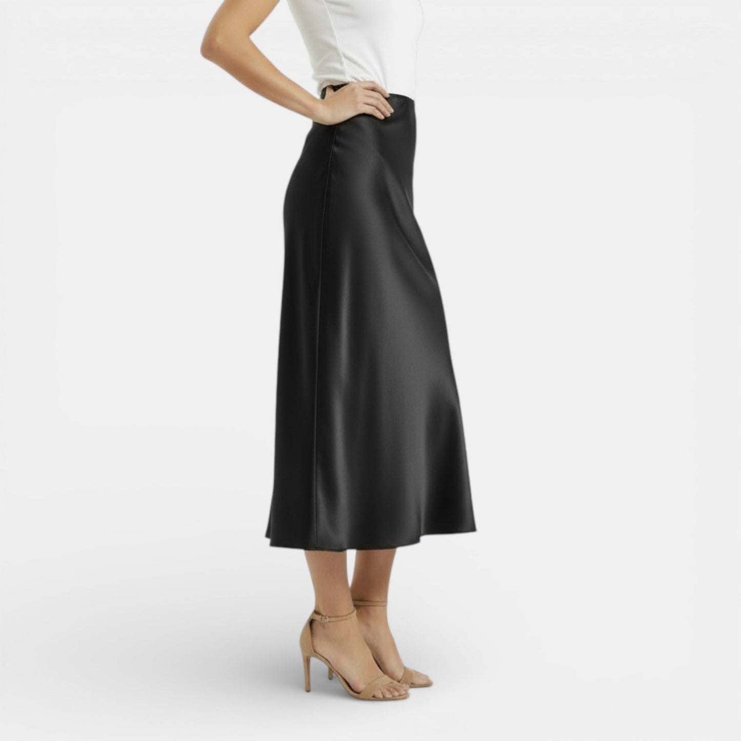 Elegant Satin Maxi Skirt for Women with High Waist Bias Cut Flowing Silky Style