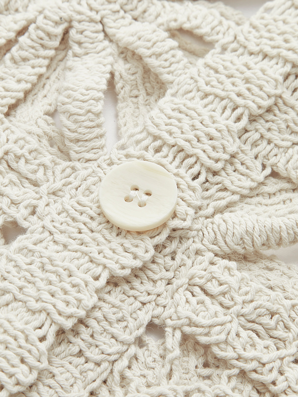 Effortless Beige Crochet Cardigan for Women with V Neck Long Sleeve Button Front Bohemian Style