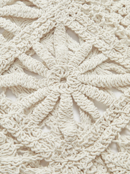 Effortless Beige Crochet Cardigan for Women with V Neck Long Sleeve Button Front Bohemian Style