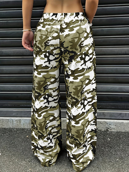 Effortless Camo Pants for Women with High Waist Drawstring Wide Leg Relaxed Streetwear Style