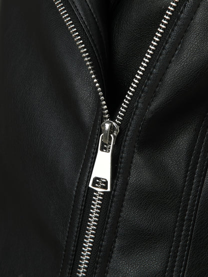 Elegant Leather Moto Jacket for Women with Notch Lapel Asymmetric Zip Front Fitted Style