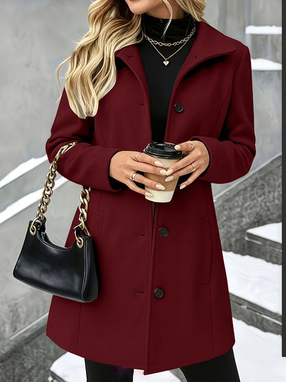 Elegant Wool Coat for Women with Notch Collar Single Breasted Longline Style