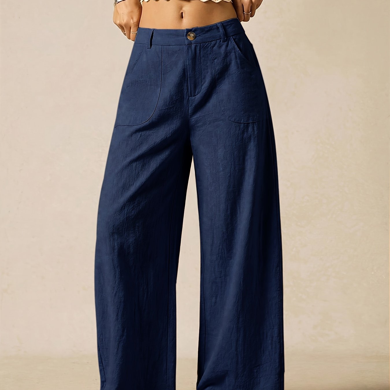 Effortless Linen Wide Leg Trousers for Women with High Waist Button Front Relaxed Casual Style