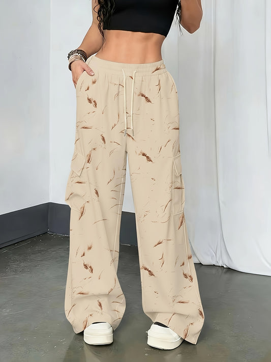 Effortless Khaki Pants for Women with Wide Leg Drawstring Waist Utility Pockets