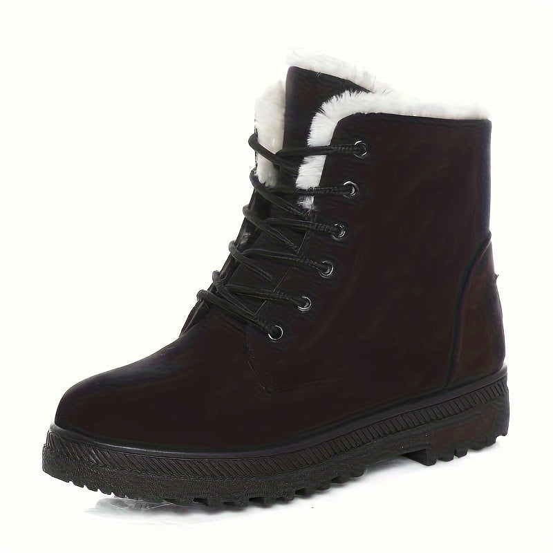 Cozy Lace Up Snow Boots for Women with Fleece Cuff Round Toe Lug Sole Winter Snowproof Style