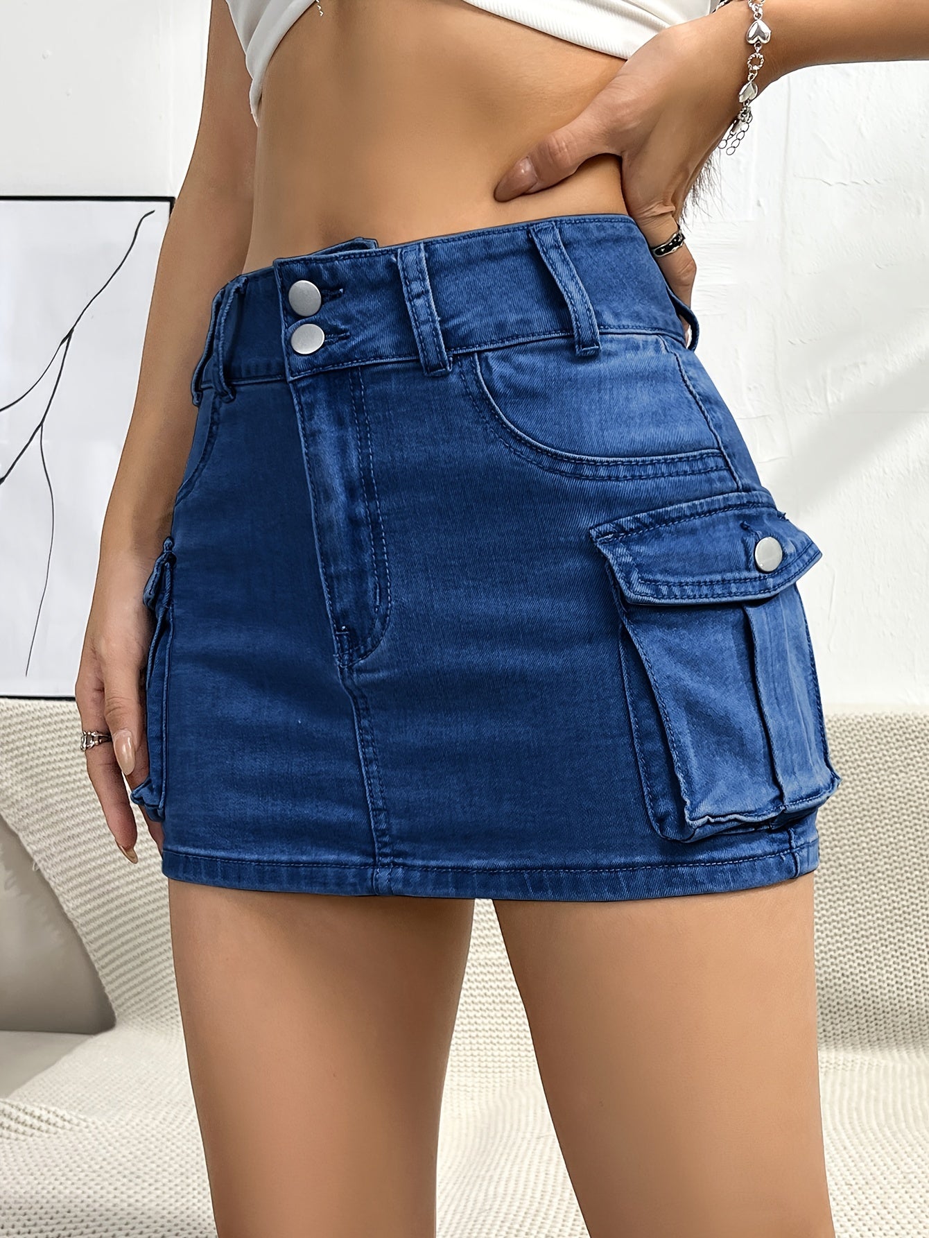 Stylish Denim Mini Skirt for Women with High Waist Cargo Pocket Jean Skirt Street Style