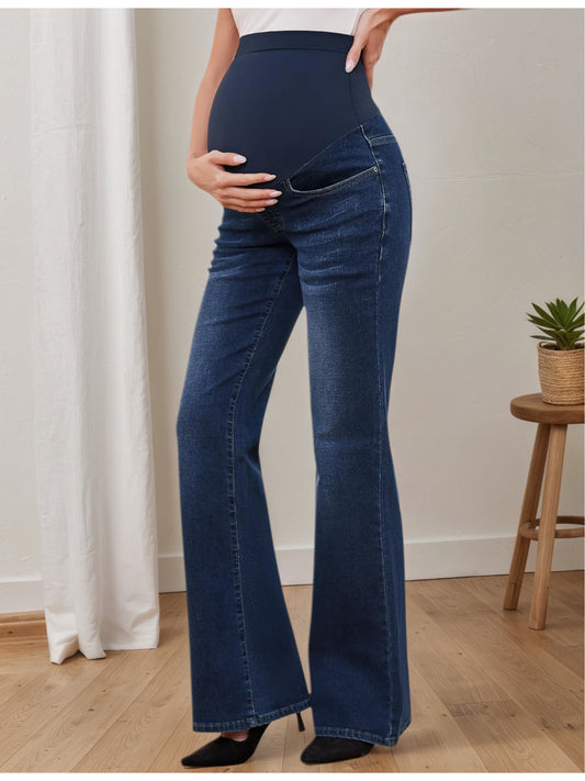 Effortless Denim Maternity Jeans for Women with Belly Panel Flare Leg Stretch Casual Style