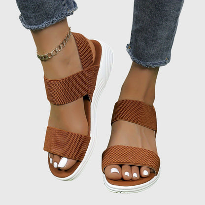 Comfortable Orthopedic Sandals for Women with Double Elastic Strap White Platform Open Toe Casual Style