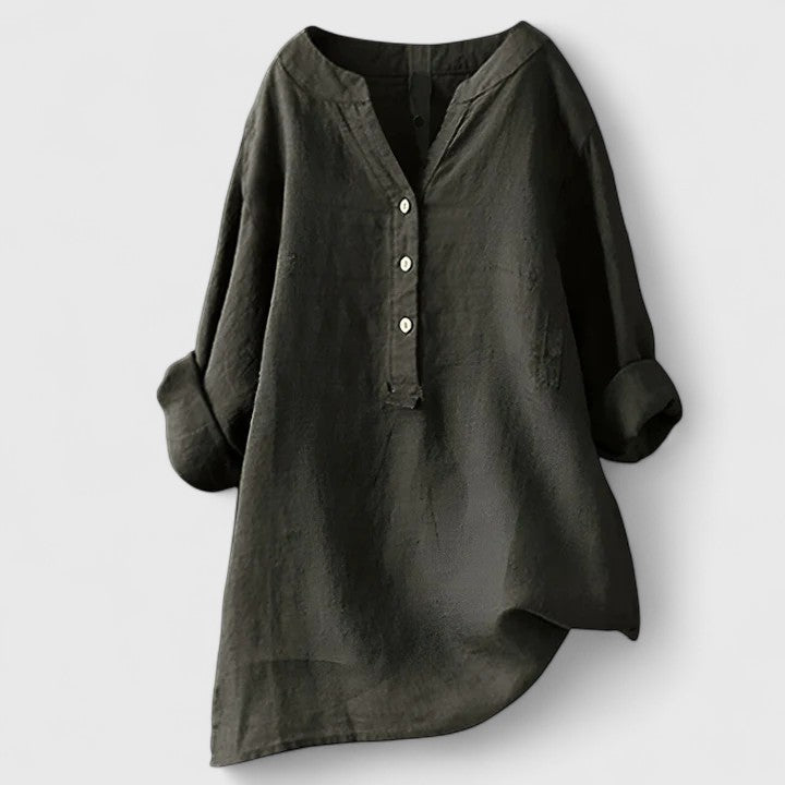 Effortless White Linen Shirt for Women with V Neck Long Sleeve Button Front Relaxed Style