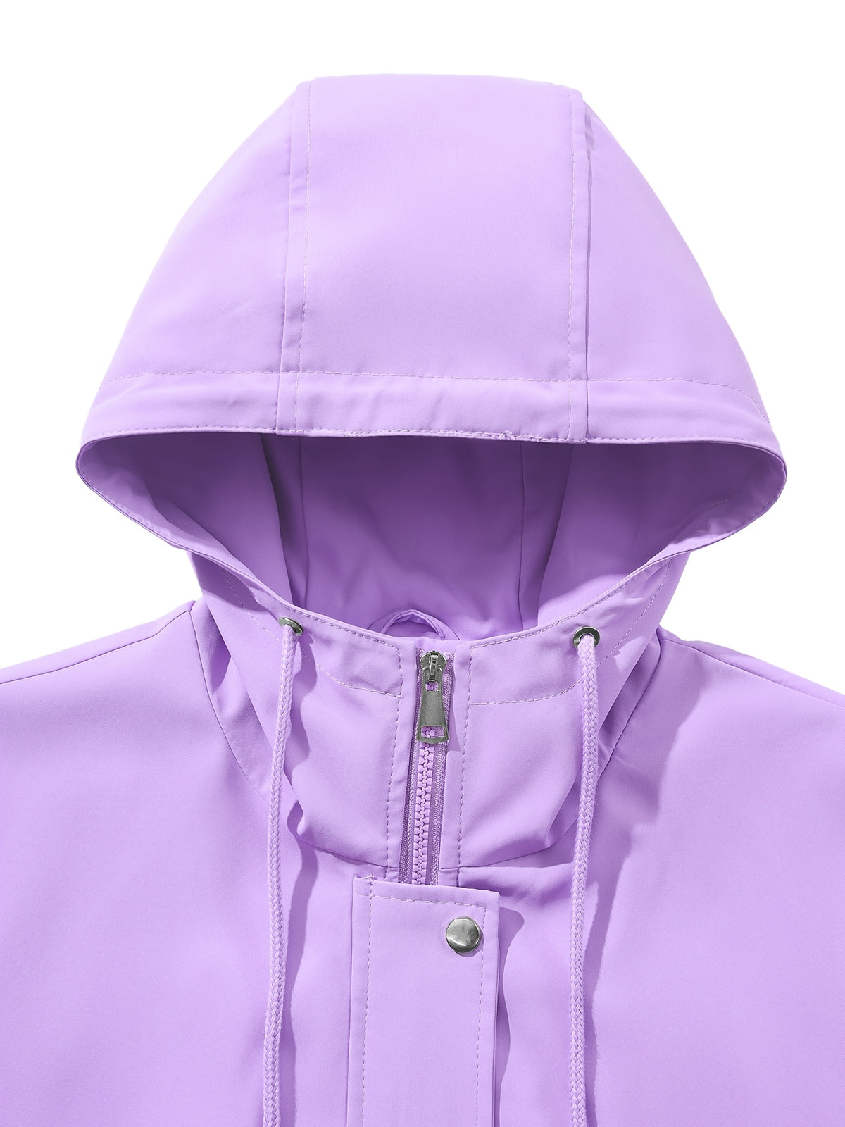 Sleek Hooded Rainwear Jacket for Women with Drawstring Waist Zip Front Windbreaker Outdoor Style