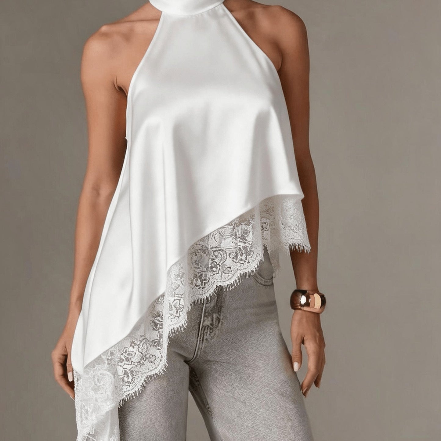 Effortless Going Out Top for Women with Asymmetric Fringe Halter Style