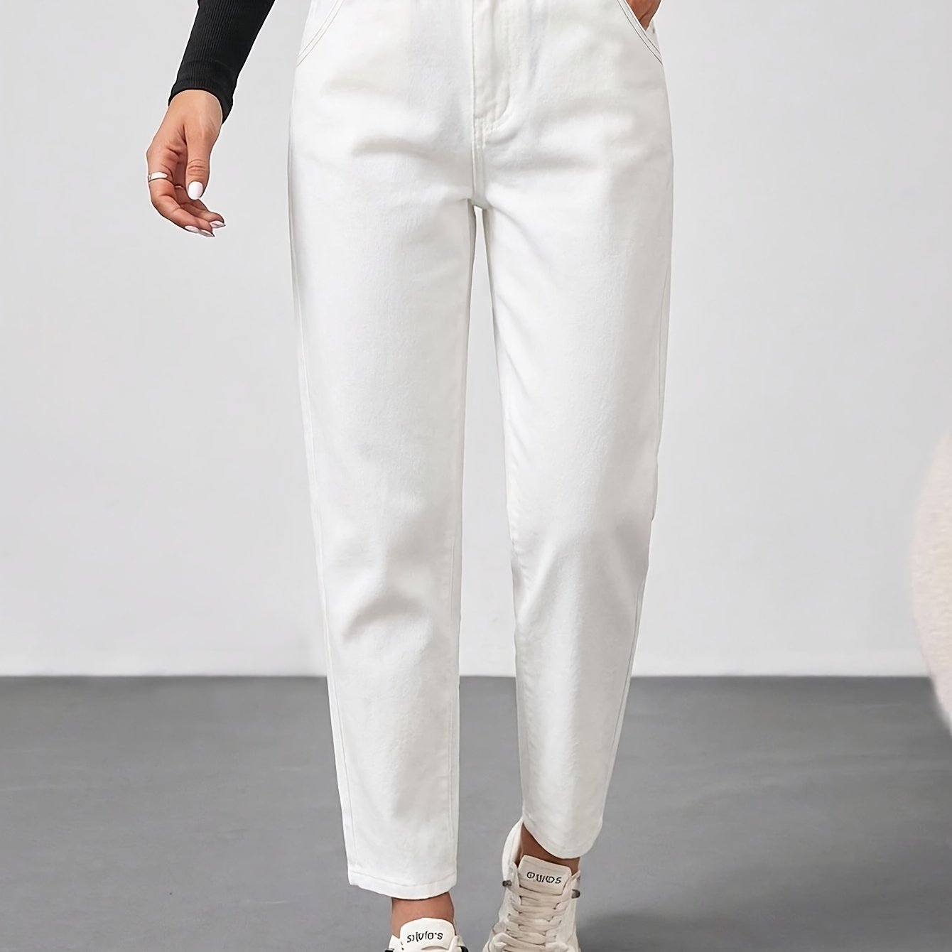 Effortless White Jeans for Women with Paperbag Waist Tapered Ankle Length Casual Style