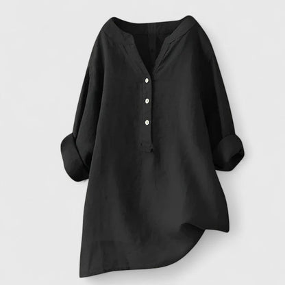Effortless White Linen Shirt for Women with V Neck Long Sleeve Button Front Relaxed Style