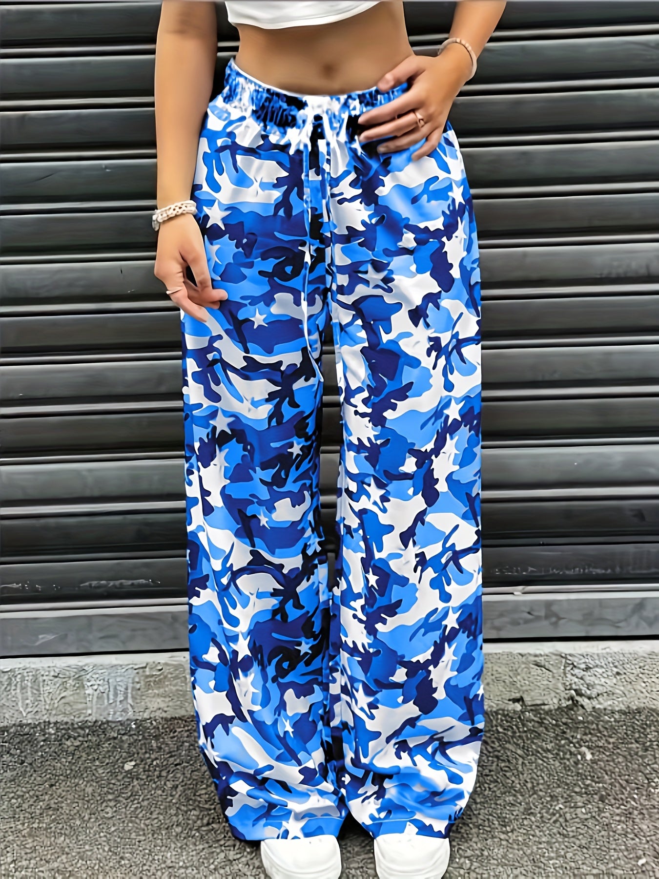 Effortless Camo Pants for Women with High Waist Drawstring Wide Leg Relaxed Streetwear Style
