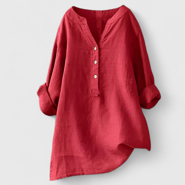 Effortless White Linen Shirt for Women with V Neck Long Sleeve Button Front Relaxed Style