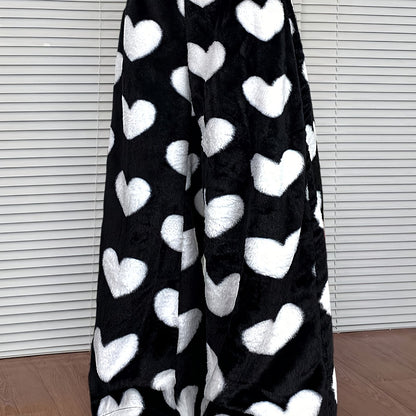 Cozy Plaid Plush Sweatpants for Women with Drawstring Waist Wide Leg Fleece Lounge Style
