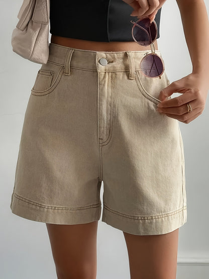 Effortless Khaki Shorts for Women with High Waist Button Front Wide Leg Cuffed Casual Style
