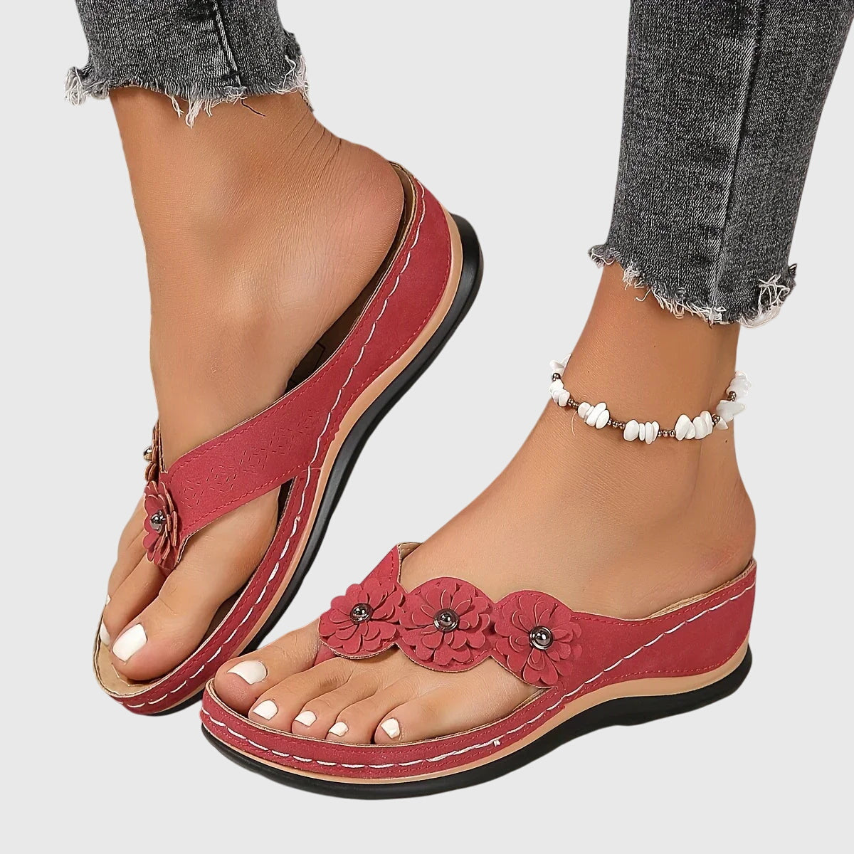 Comfortable Wedge Sandals for Women with Floral Strap Flip Flop Style
